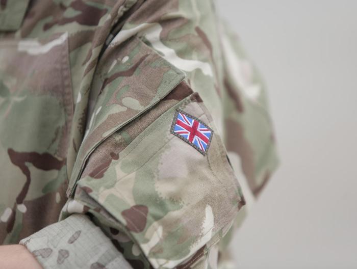 A Great Britain flag on an army uniform